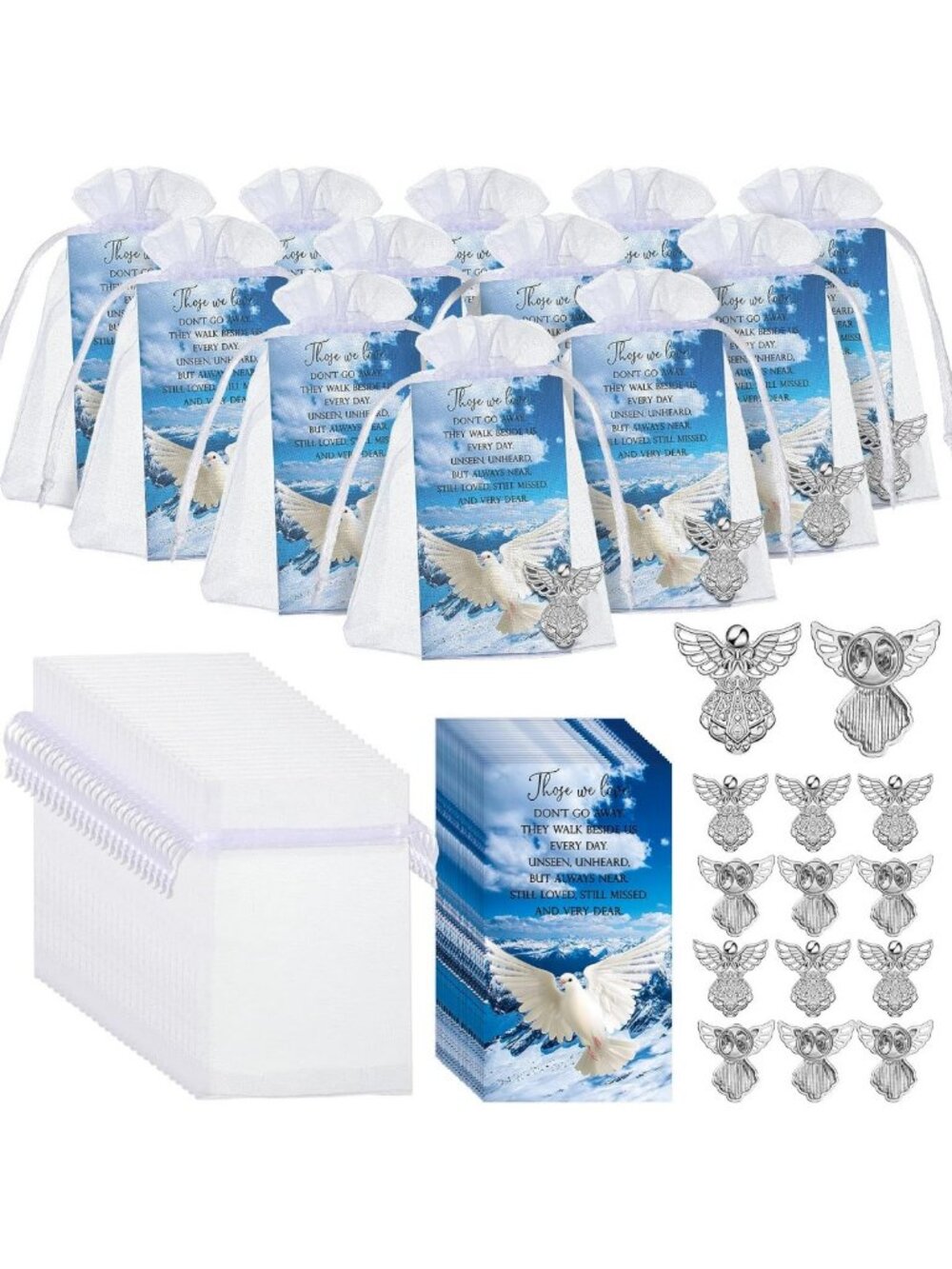 100 Sets Memorial Angel Pins | Bulk Funeral Favors & Sympathy Gifts